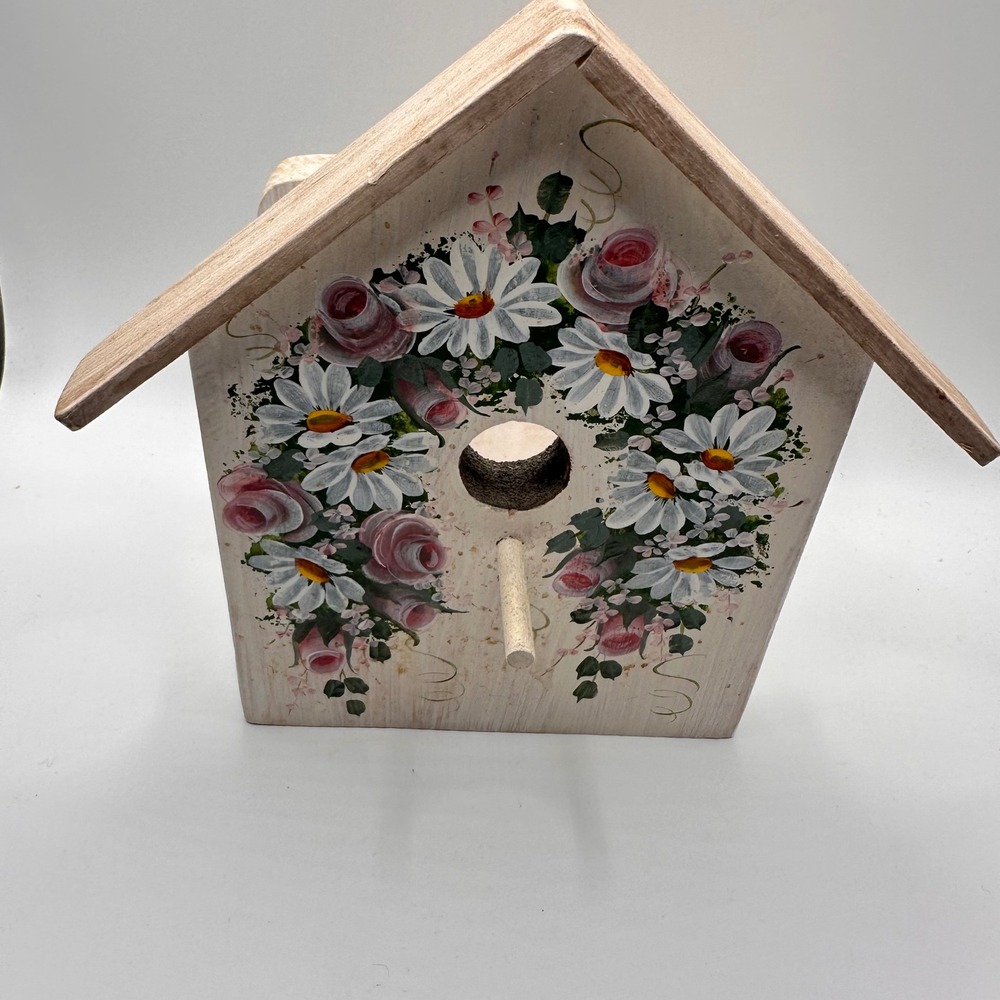 Hand‎ Painted Wooden Birdhouse Napkin Holder Floral Daisy Rose Cottagecore Decor